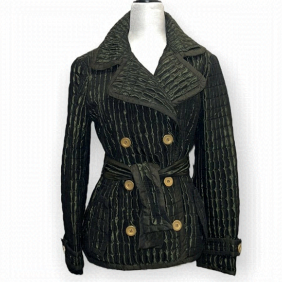 Zara Jackets & Blazers - ZARA Woman Metallic Green Quilted Double Breasted Tied Trench Coat Size Medium